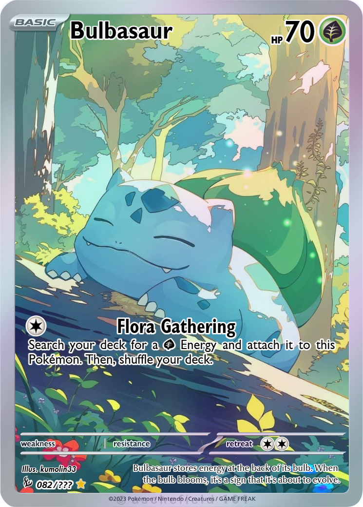 bulbasaur pokemon card full art Grass Leech Seed (20) Heal 20 damage from this Pokemon. bulbasaur full art pokemon card
