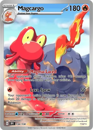 pokemon card magcargo POKMON GAME sv5a 080/066 SR ex This attack does 140 more damage for each Energy card discarded in this way magcargo pokemon card value 6/90