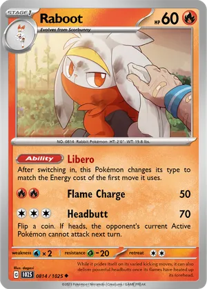 raboot pokemon card - Mega Evolution - Mega Brave - Evolves from Scorbunny Type Pokemon TCG - s1H -