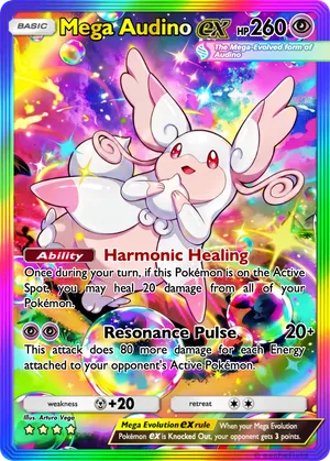 mega audino pokemon card M EX 85/124 XY Fates Collide Ultra Rare Near search your deck for up to 2 Basic Energy cards and attach them to your Pokemon in any way you like M Audino EX #12 Prices