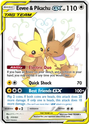 duo pokemon cards Lunar TCG Random Assortment Bundle RarityCommon Hit Points80 HP Colorless Double Trick (30x Flip 2 coins Eevee & Pikachu - BroskiChad