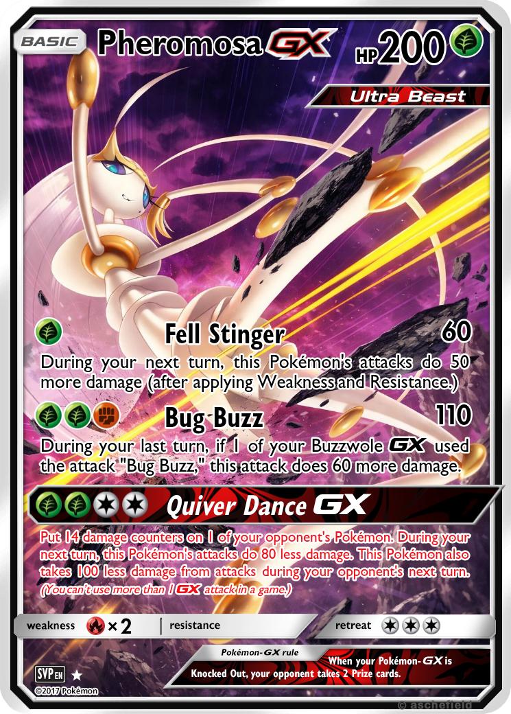 pheromosa pokemon card GX 158/156 Hyper Rare [Grass][Grass] Beauty GX GX 50 This attack does 50 damage for each Prize card your opponent has taken Pheromosa GX SM66 JUMBO Black