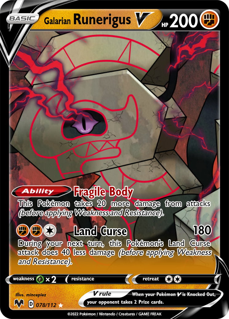 runerigus pokemon card Galarian 102/192 - Rebel Clash - Evolution Set - Sword & Shield Fighting Colorless Galarian Runerigus #SV066 Pokemon Shining