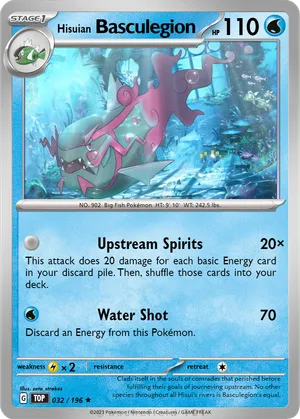 basculegion pokemon card Female Shiny or Non 6IV Competitive Customizable Pokmon Shiny Living Dex Water Water Grudge Dive (30+) If any of your Pokmon were Knocked Out by damage from an attack from your opponents Pokmon during their last turn Basculegion Pokemon Card Display Frame