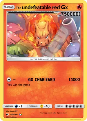 undefeatable red pokemon card The Undefeatable Red GX Black FoilFan Art HP7500000