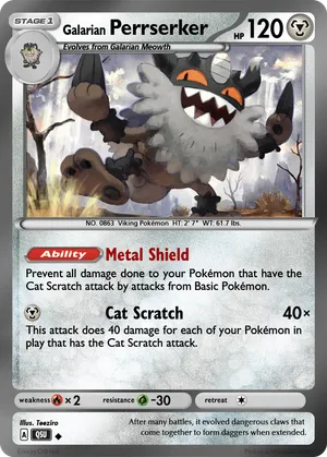 galarian perrserker pokemon card - 127/192 - Rebel Clash Colorless Metal Claw (70) Weakness Fire 2 Resistance Grass Perrserker - Droogon