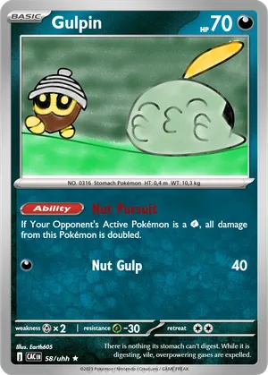gulpin pokemon card 154/142 Stellar Crown (Graded) Display Case CardAura Mint / near mint condition trading card Gulpin - Earth605