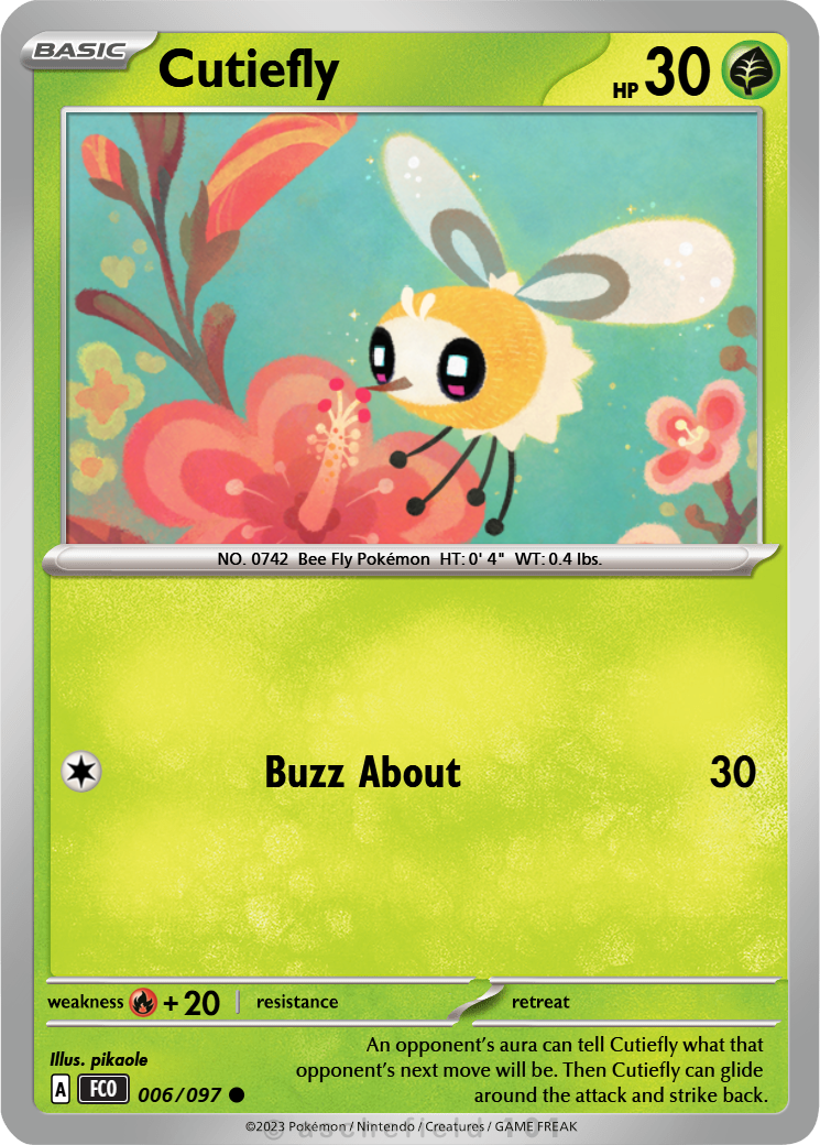 cutiefly pokemon card Psychic Colorless Flap (10) Weakness Metal 2 Resistance None None Artist Cutiefly-93/149-2017-(REVERSE HOLO)