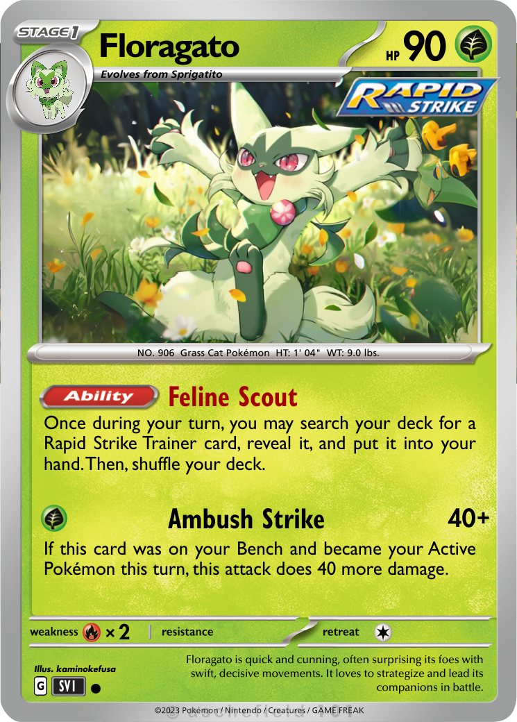 floragato pokemon card Pokmon Custom Framed: "Floragato" Colorless Magical Leaf (30+) Flip a coin Pokemon Scarlet Violet Single Card