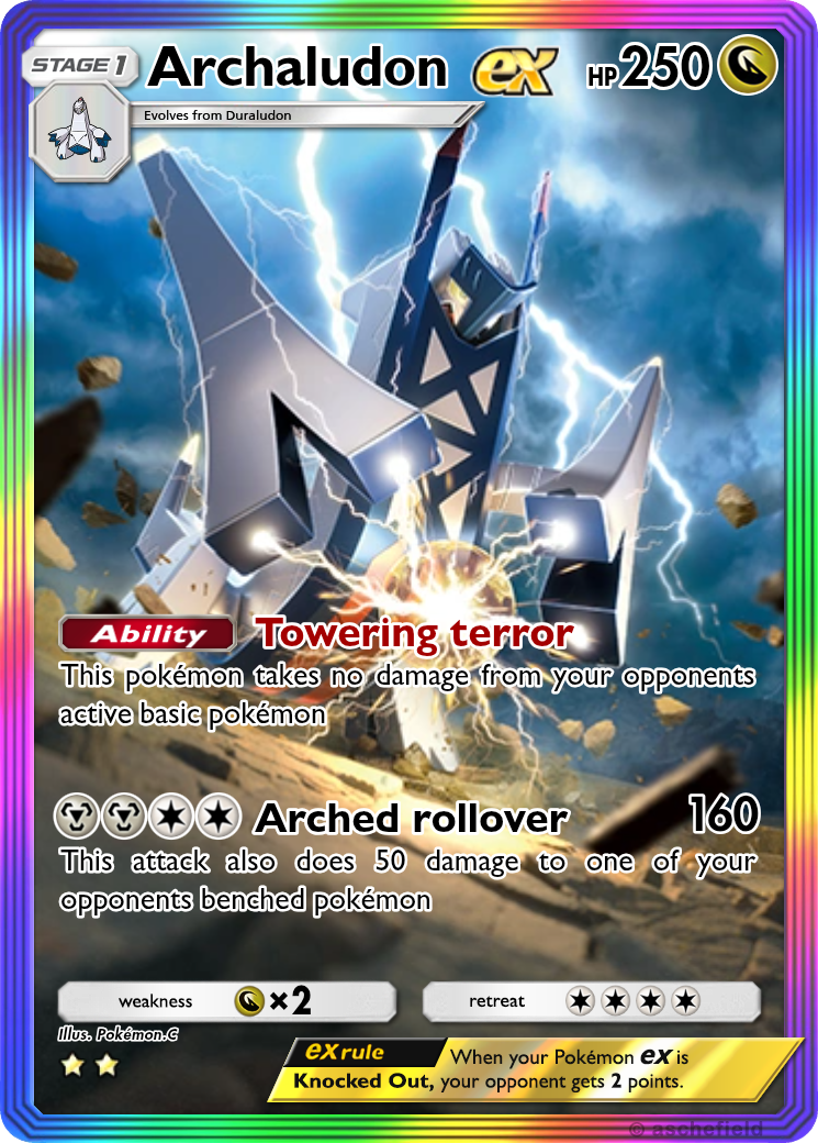 archaludon pokemon card 155-142 SIR SAR Stellar Crown Extended Art Display Case Metal Metal Defender (220) During your opponents next turn Archaludon ex - Surging Sparks