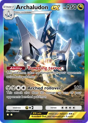 archaludon pokemon card 155-142 SIR SAR Stellar Crown Extended Art Display Case Metal Metal Defender (220) During your opponents next turn Archaludon ex - Surging Sparks