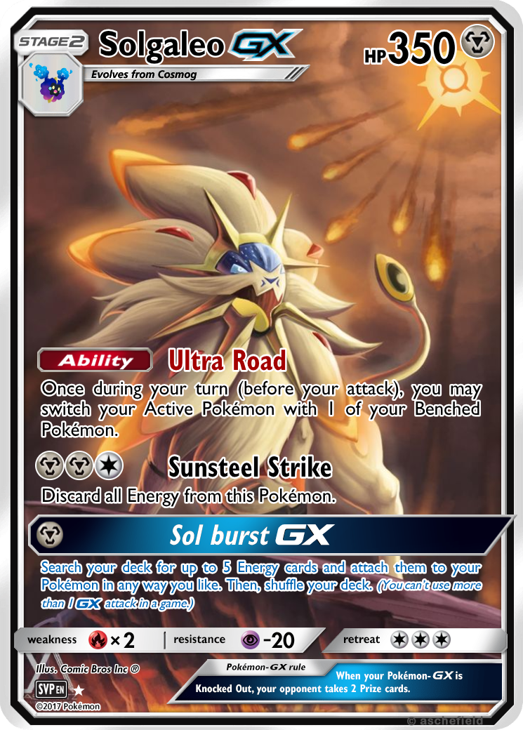pokemon cards golden solgaleo - GX - SM104a - Black Star Promo - Gold Holo GX Search your deck for up to 5 Energy cards and attach them to your Pokmon in any way you like Solgaleo gx gold full art