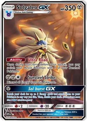 pokemon cards golden solgaleo - GX - SM104a - Black Star Promo - Gold Holo GX Search your deck for up to 5 Energy cards and attach them to your Pokmon in any way you like Solgaleo gx gold full art