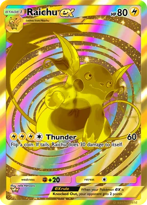 raichu gold pokemon card V 045/172 Brilliant Stars - Ultra Rare this attack does 80 damage. Raichu (Mirror Holofoil) (015/071) -