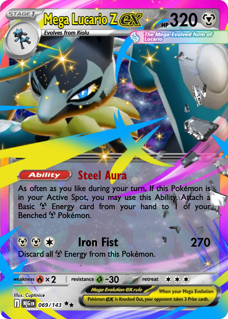 shiny mega lucario pokemon card EX  For today's post I've gone with this outrageously stunning Mega Lucario EX from the newest Japanese set Mega Brave! When I saw this, I knew it was one [Psychic]2 New Shiny Mega Lucario revealed