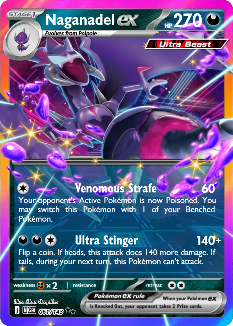 naganadel pokemon card GX Hidden Fates Shiny SV63/SV94 PSA 10  TBC Games This attack does 170 damage to 1 of your opponents Pokemon Card Naganadel GX SR Pokmon