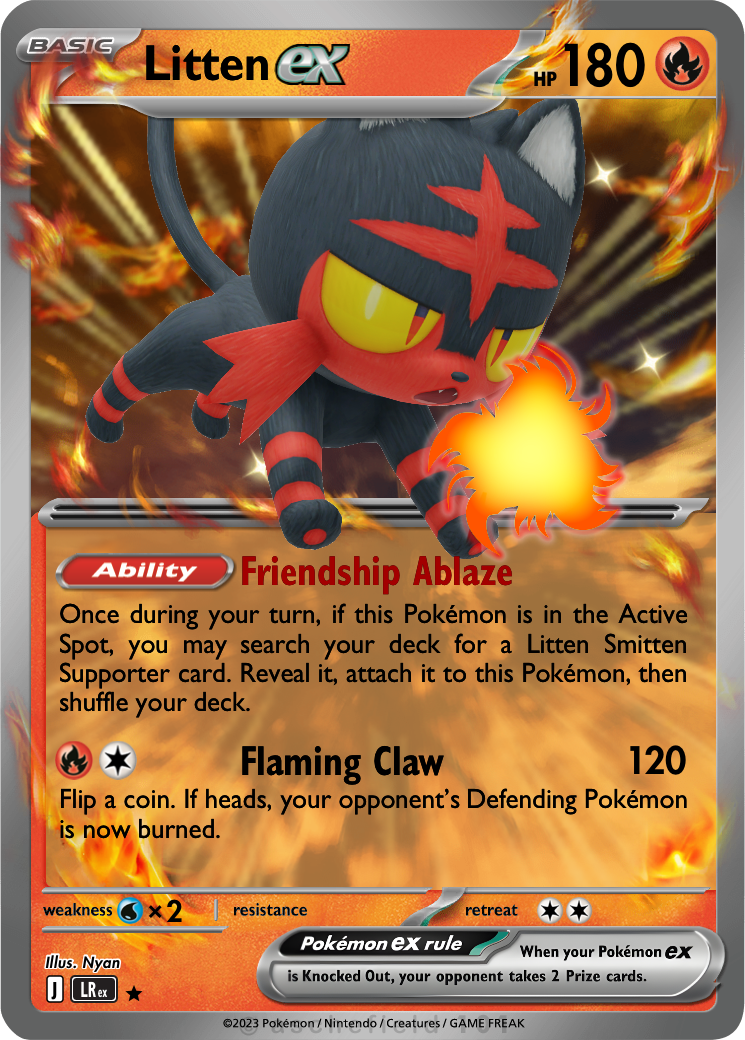 pokemon litten card 167/162 gathering the original starter Pokmon trio within a seamlessly integrated grand artwork Pokemon Litten 249