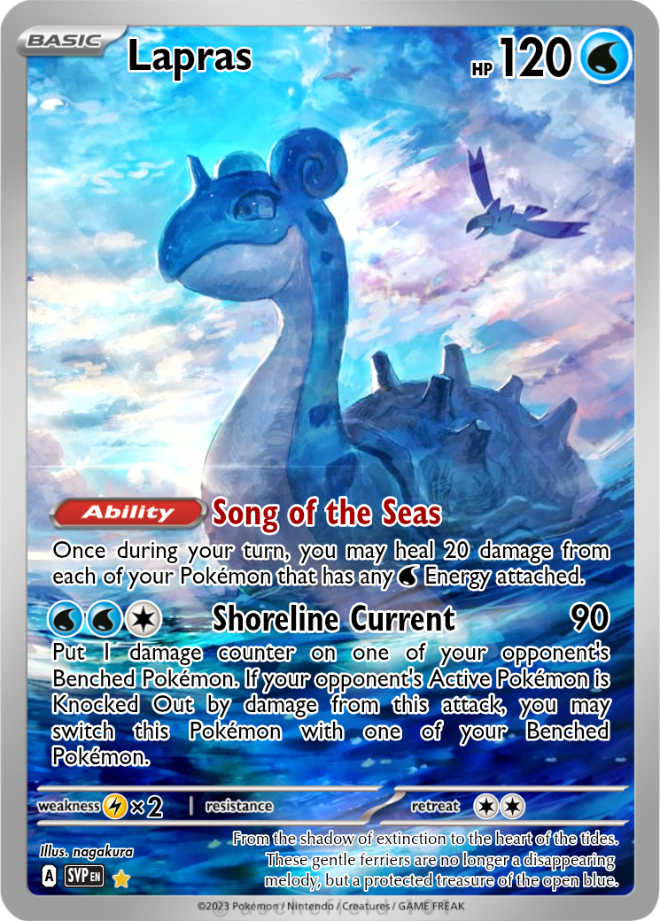 lapras pokemon card Credit Card Credit Card Skin  Anime Town Creations [Water][Water][Water][Colorless] Ocean Loop 210 Put 2 [Water] Energy attached to this Pokemon into your hand. Lapras - MangoAaron