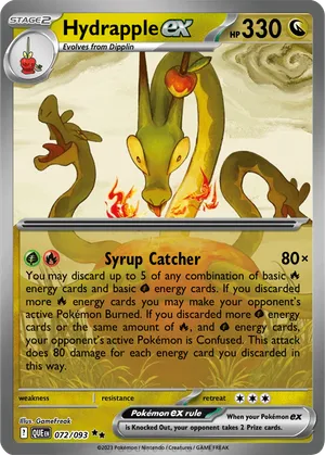 hydrapple pokemon card value ex (PRE 011) - 11/131 - Double Rare - Prismatic Evolutions Cena Opinie Colorless Syrup Storm (30+) This attack does 30 more damage for each Grass Energy attached to all of your Pokemon. Hydrapple EX Special Illustration Rare