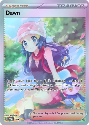 dawn pokemon trainer card Full Art Holo DIY Textured Premium Anime Collectible Description coming soon... Is the Dawn Supporter Trainer
