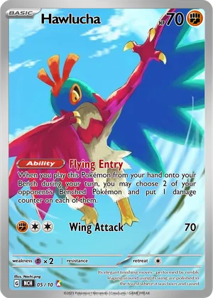 hawlucha pokemon cards 2023 Gym Tournament Reverse Holo Promo Card #034/SV-P Flying Entry When you play this Pokemon from your hand onto your Bench during your turn Hawlucha (Paradox Drive #64/109, 1-Diamond)