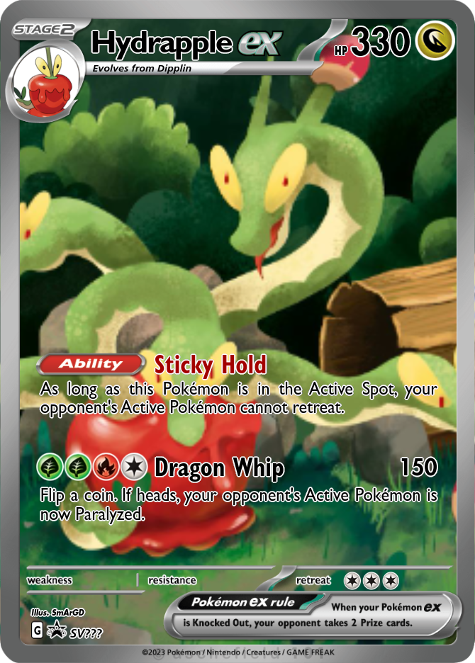 hydrapple pokemon card Pokmon EX - Stellar Miracle Colorless Syrup Storm (30+) This attack does 30 more damage for each Grass Energy attached to all of your Pokemon. Hydrapple - PikaLover0000001