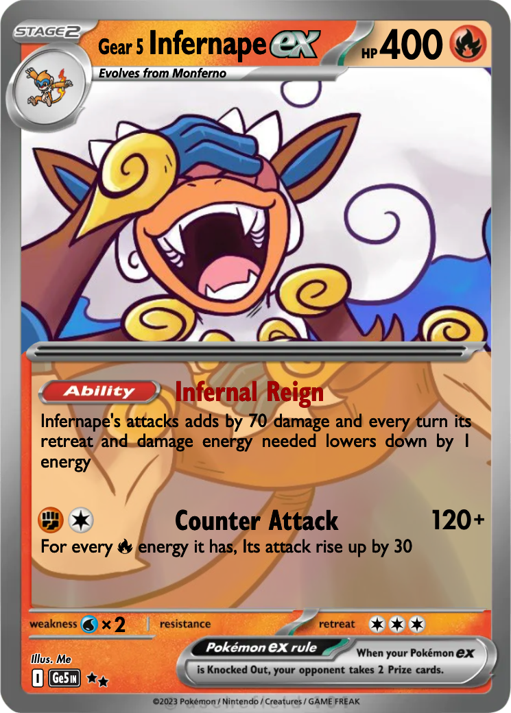 infernape ex pokemon card cards Infernape Holographic Pokmon TCG Pocket Self Made Holo Rare Retreat cost Fan Made] Infernape EX Concept
