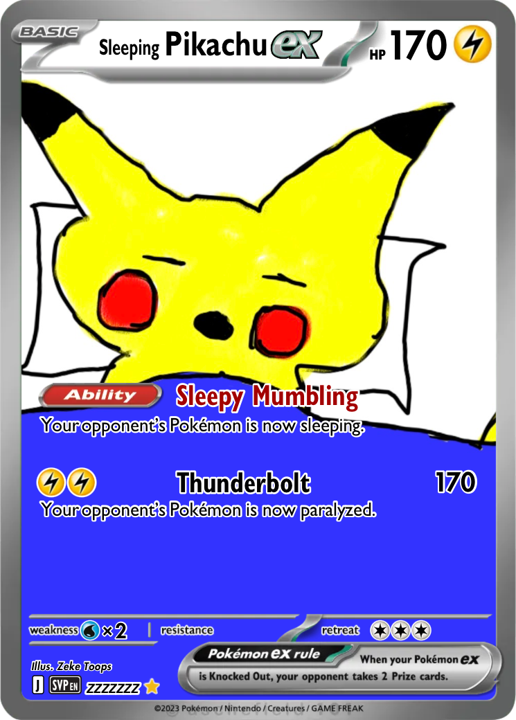 sleeping pikachu pokemon card Pikachu Sleeping (Shimmer Texture) Fan Art Card