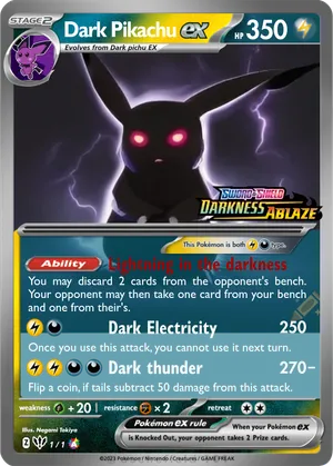 dark pikachu pokemon card Pokemon Dark Pikachu 1273