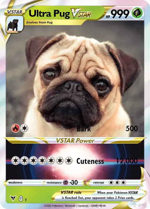 pug pokemon card Personalized Pokemon Foil Creature Card