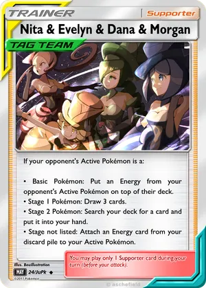 evelyn pokemon card 175/181 Full Art Ultra Rare Sun & Moon Team Up Nea You may play only 1 Supporter card during your turn (before your attack) Nita & Evelyn & Dana