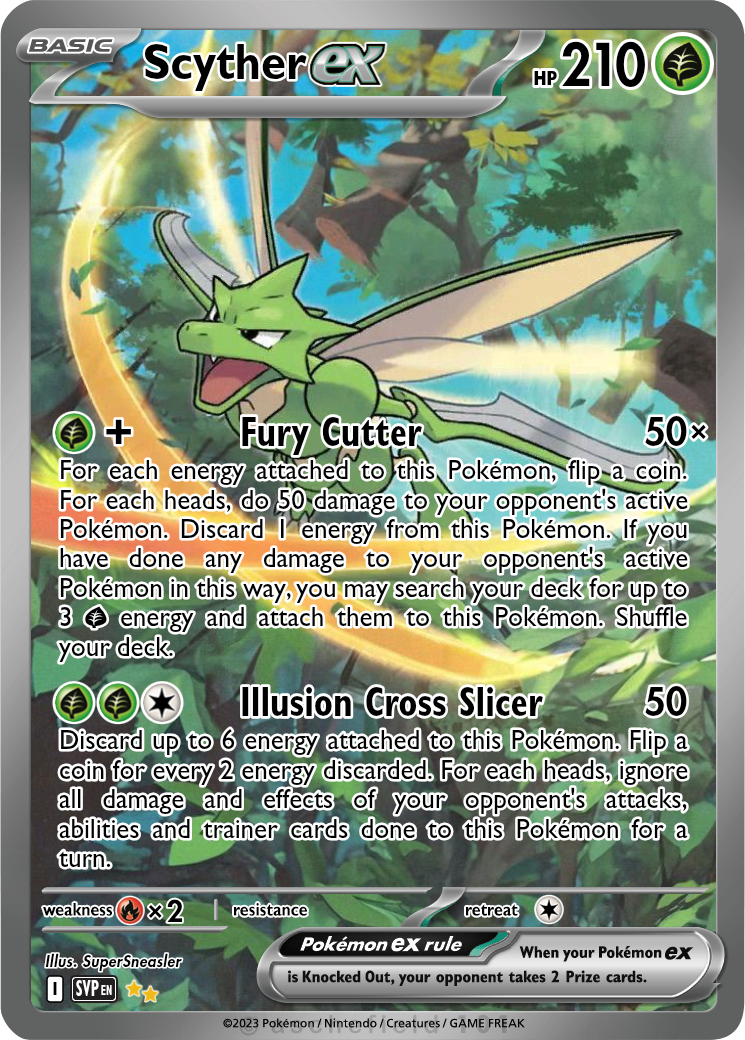 scyther pokemon card 004/197 Grass Colorless Twin Play Search your deck for up to 2 Scyther and put them onto your Bench Scyther Pokemon Card Credit Card