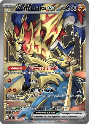 pokemon cards gold zamazenta V Full Art - 163/172 Colorless Assault Tackle (130) Discard a Special Energy from your opponents Active Pokmon Pokmon TCG: Sword & Shield