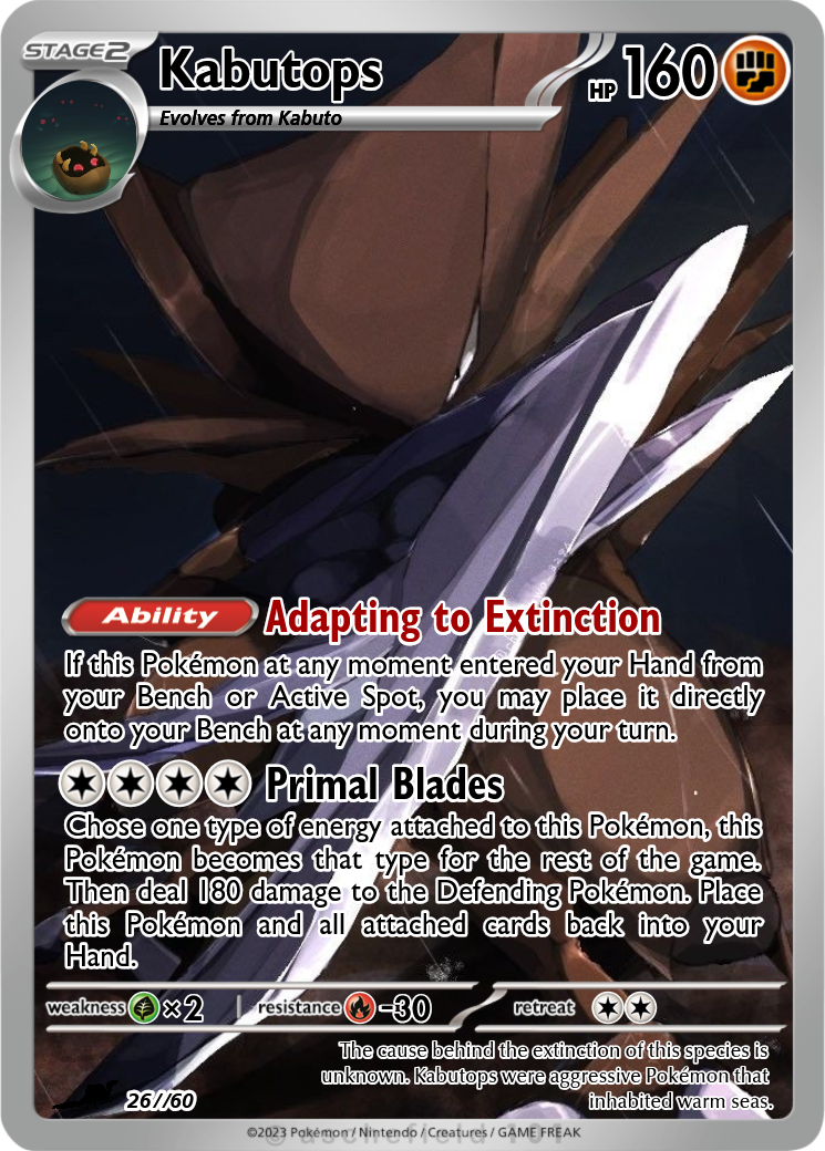 kabutops pokemon card Rare Credit Card Credit Card Skin  Anime Town Creations Fighting / 160 / Stage 2 Card Text Kabutops Holo Rare Majestic Dawn