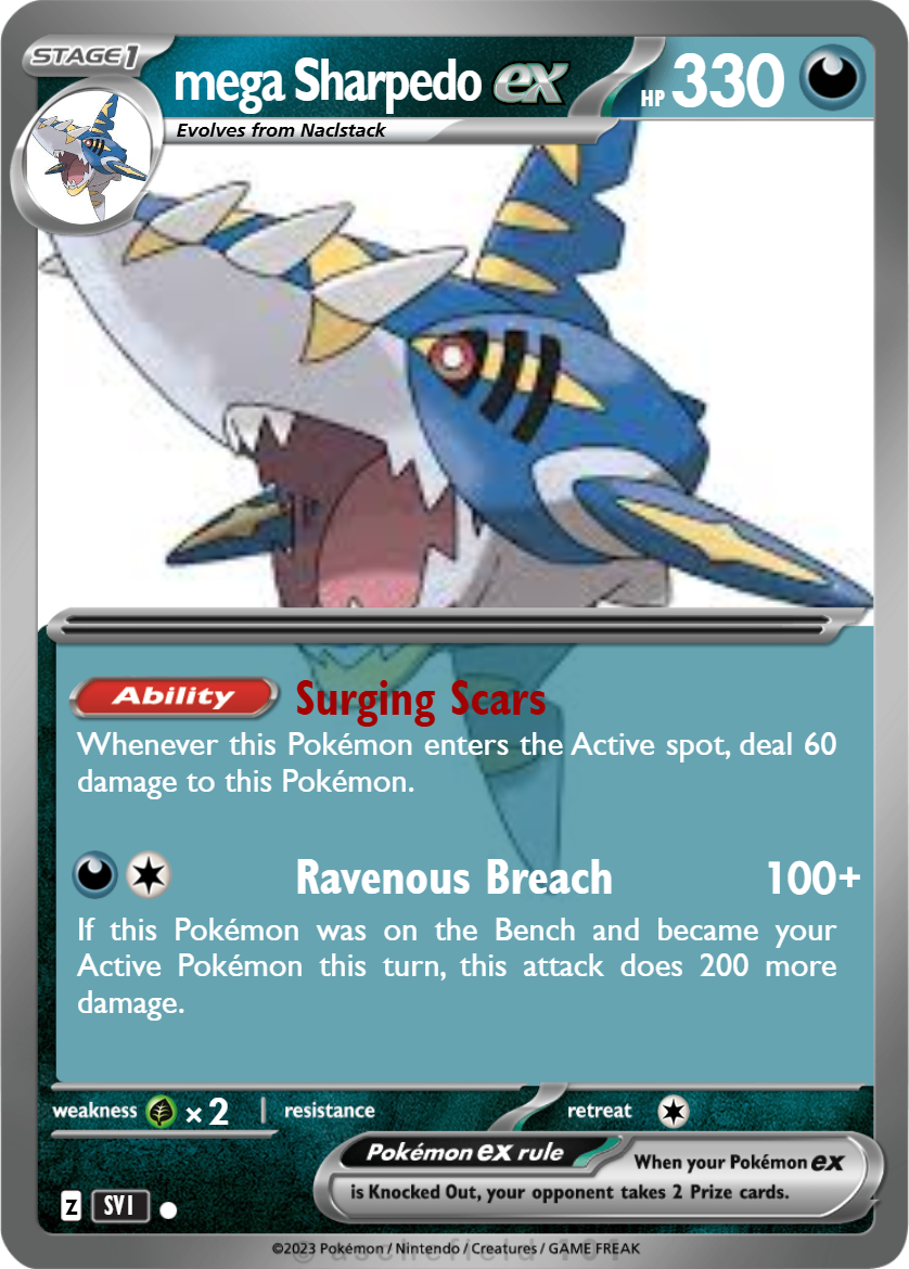 mega sharpedo pokemon card EX -Single RaritySpecial Illustration Rare Hit Points330 HP Darkness Greedy Fang (70) Draw 2 cards Mega Sharpedo is the FASTEST