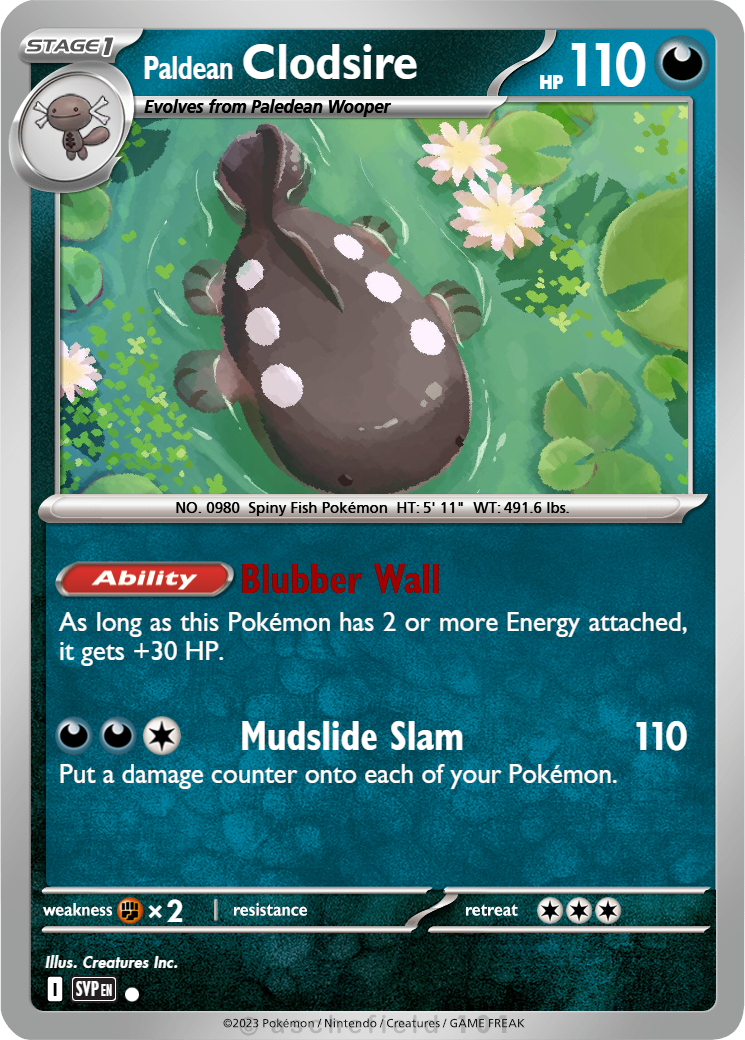 clodsire pokemon card POKÉMON TCG - Paldean EX Shiny Ultra Rare this Pokémon cant attack. Pokemon TCG Paldean Clodsire EX