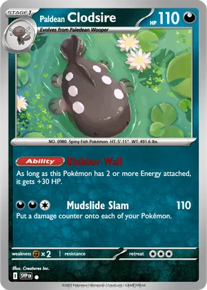 clodsire pokemon card POKMON GAME sv4a 332/190 SSR Darkness Needle Bone (200) Flip a coin Paldean Clodsire 128/197-129/197 - Obsidian