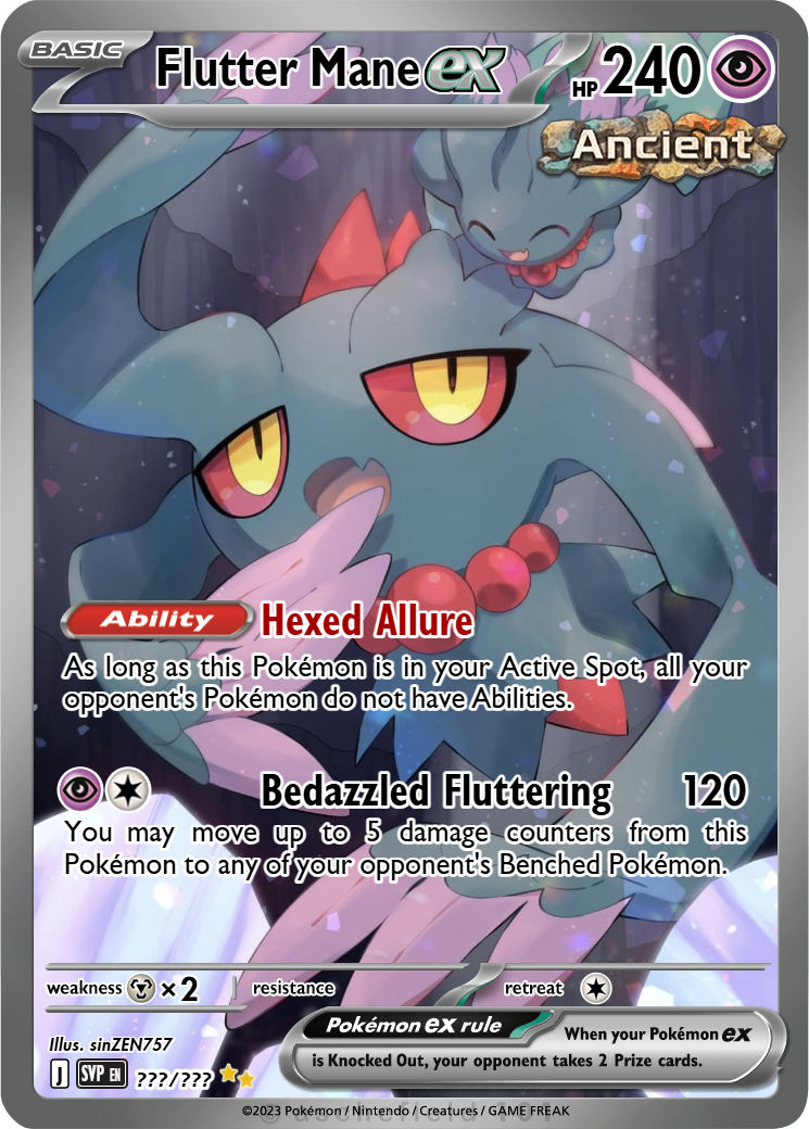 flutter mane ancient pokemon card AR perfect for serious collectors and enthusiasts of the Pokmon Trading Card Game. Flutter Mane 096 - Reverse
