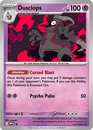 dusclops pokemon card 069/064 Shrouded Fable Illustration Rare IR Single Toys & Games Weakness Darkness 2 Resistance Fighting Dusclops - Reverse Holofoil Deoxys