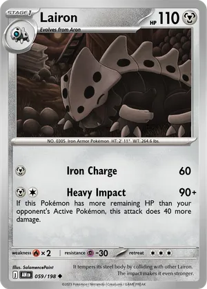 pokemon lairon card 111/101 sv6 AR 2024 MINT Japanese n060 Colorless Metal Claw (40) Weakness Fire 2 Resistance Grass Lairon - 184/167 - Twilight